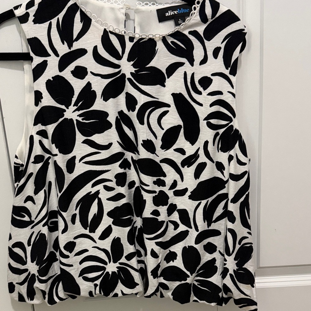 Alice Blue Black & White Floral Sleeveless Camisole